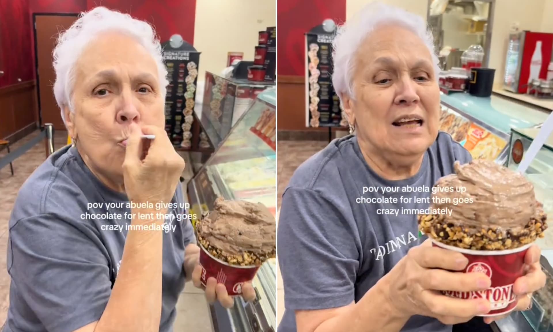 Viral grandma eating chocolate ice cream