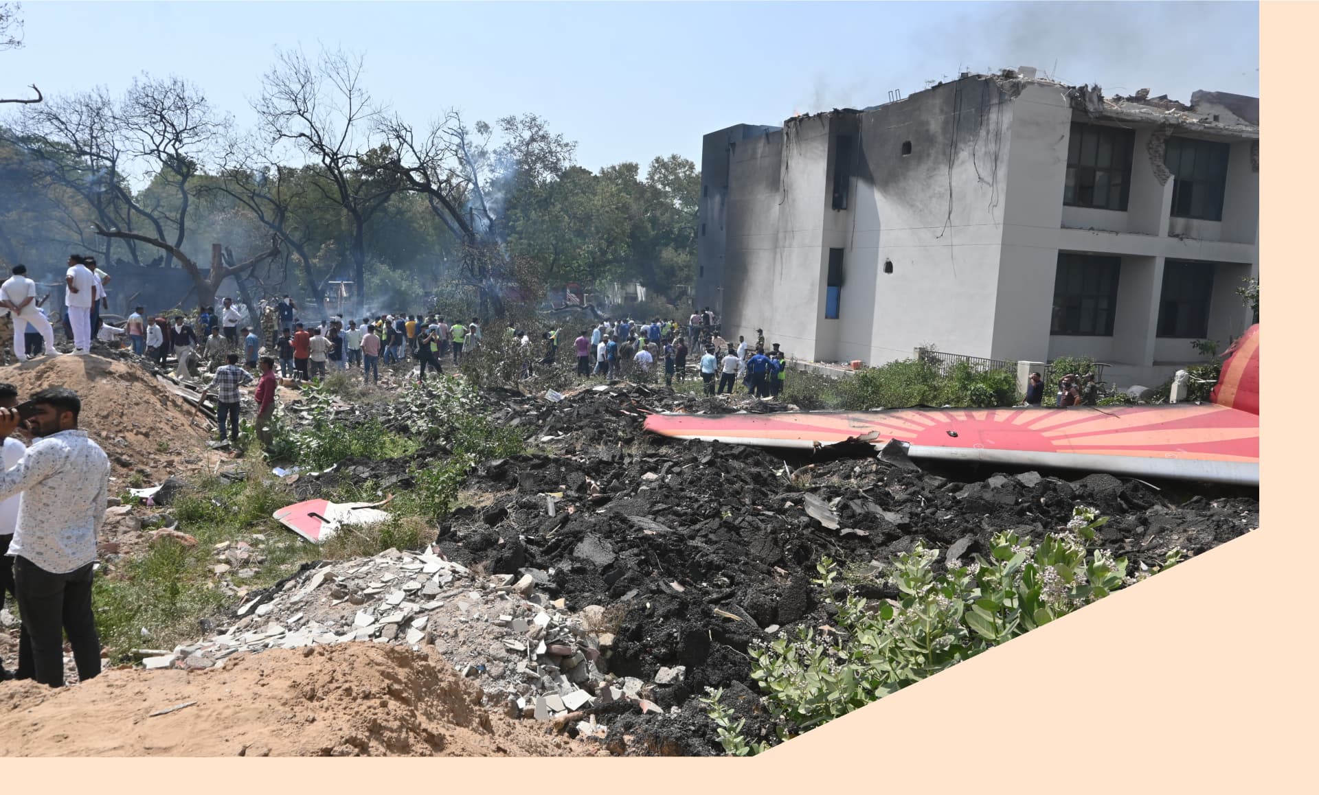 A view of the site where a plane crashed shortly after takeoff from Sardar Vallabhbhai Patel International Airport in India's western state of Gujarat