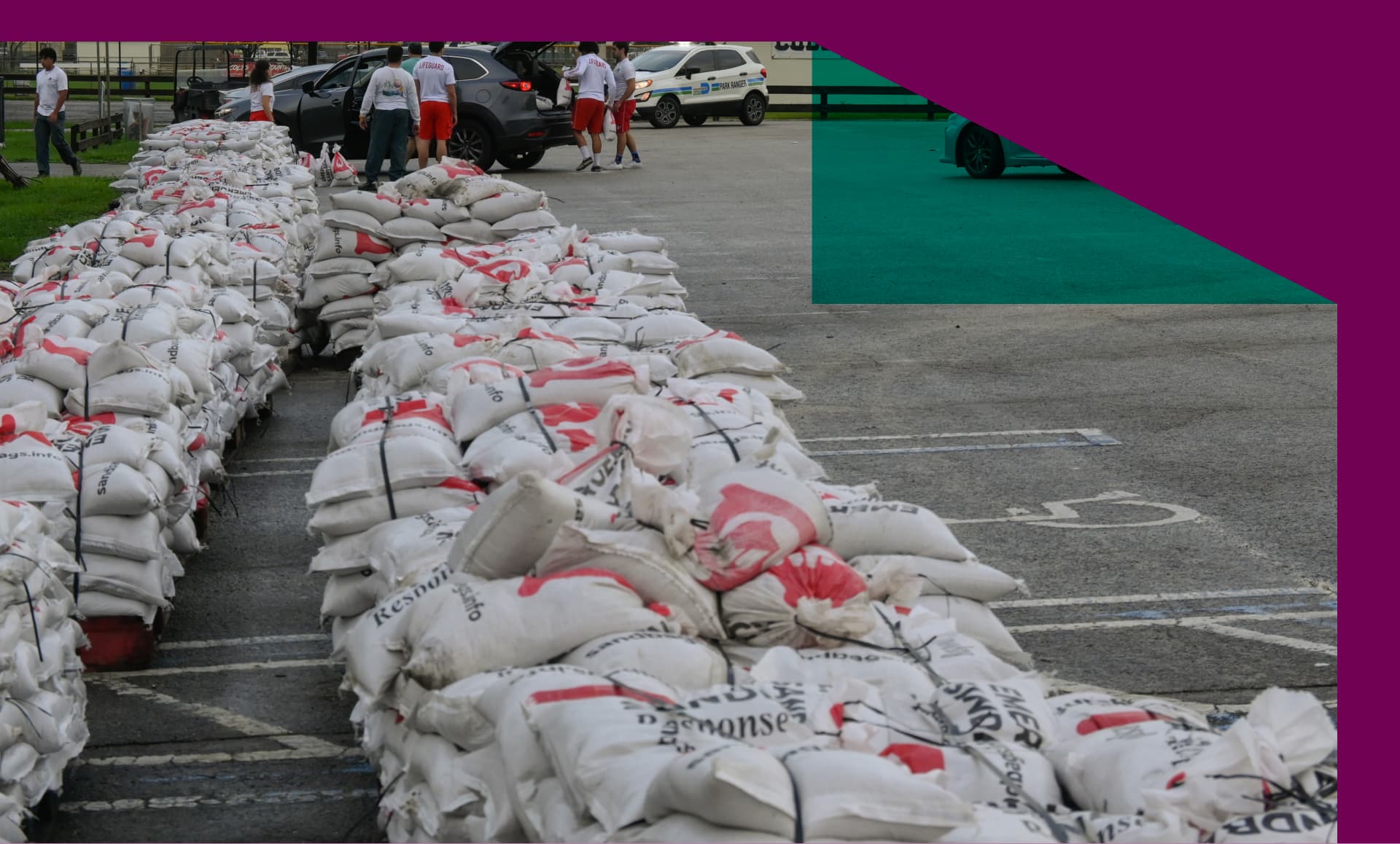 Sandbags in a parking lot ahead of Hurricane Milton 