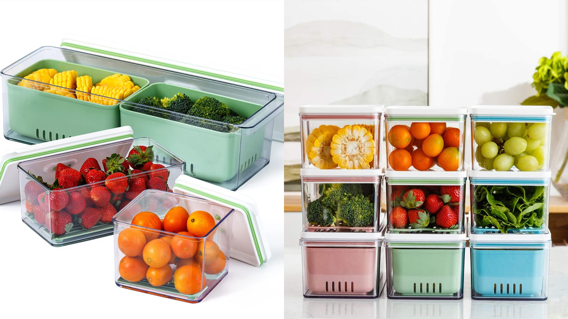 Fridge Fruit Storage Containers - Refrigerator Colander Bins for Produce  and Veggies - Easily Wash, Prep and Store Fruits and Vegetables 
