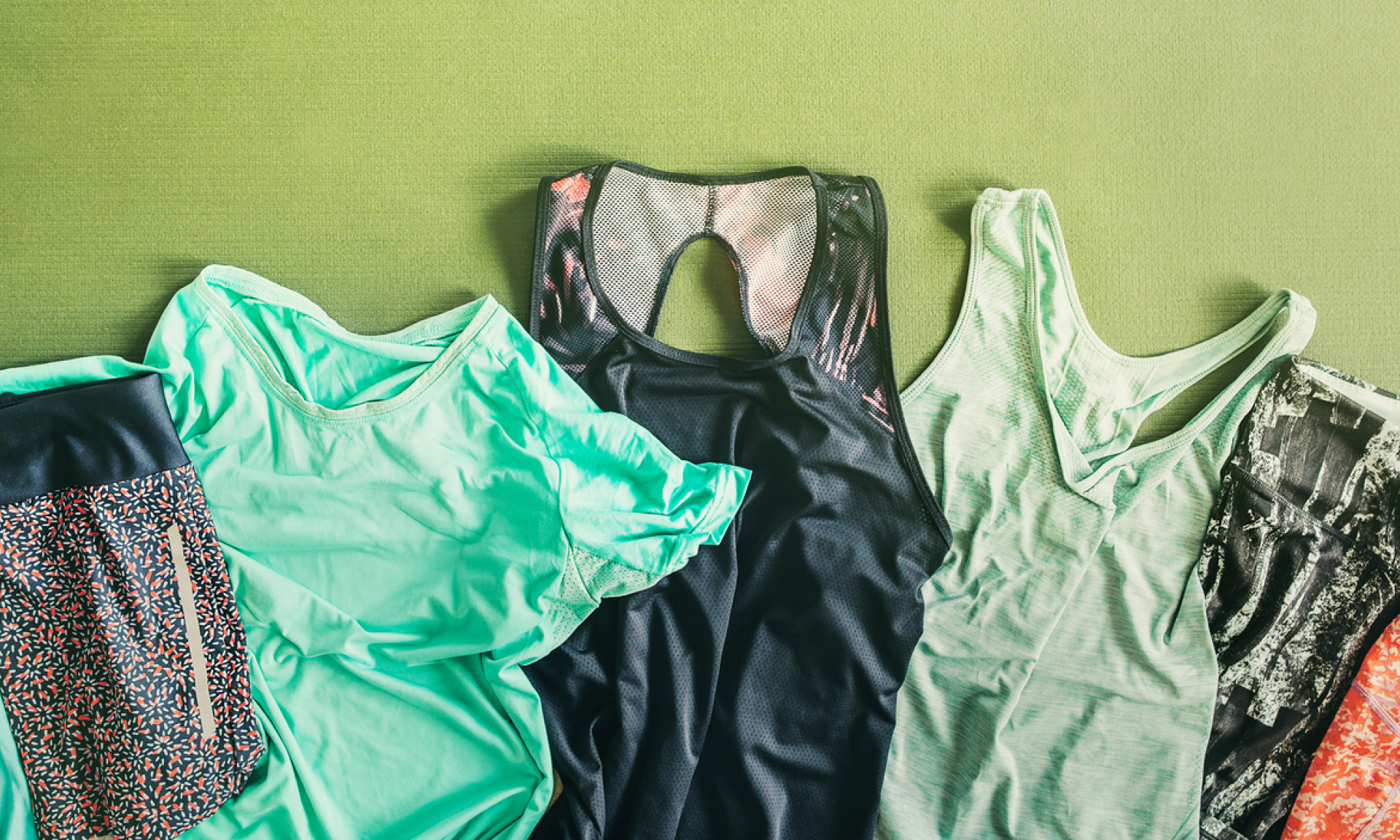 Activewear on a green background