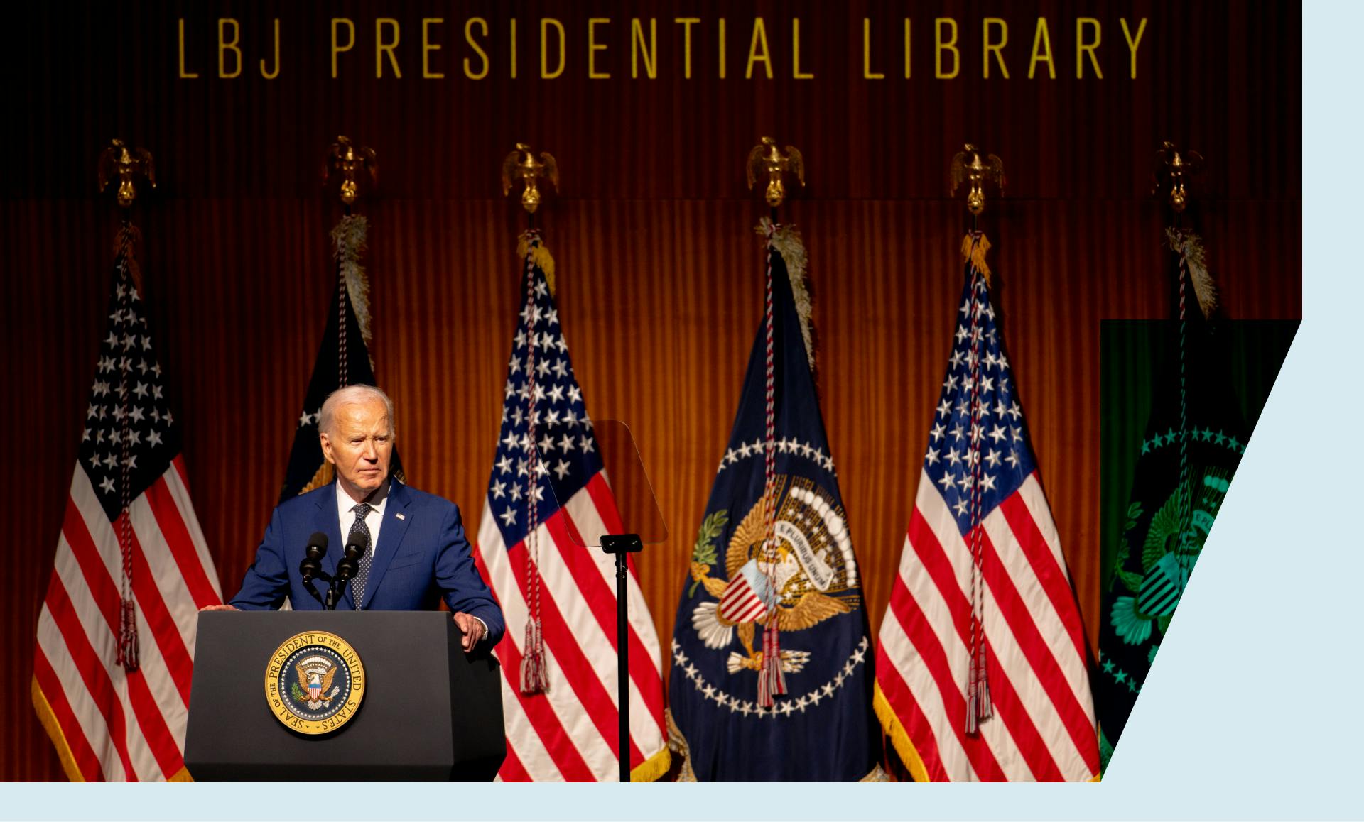 President Joe Biden speaks to attendees while commemorating the 60th anniversary of the Civil Rights Act at the Lyndon Baines Johnson Presidential Library on July 29, 2024 in Austin, Texas