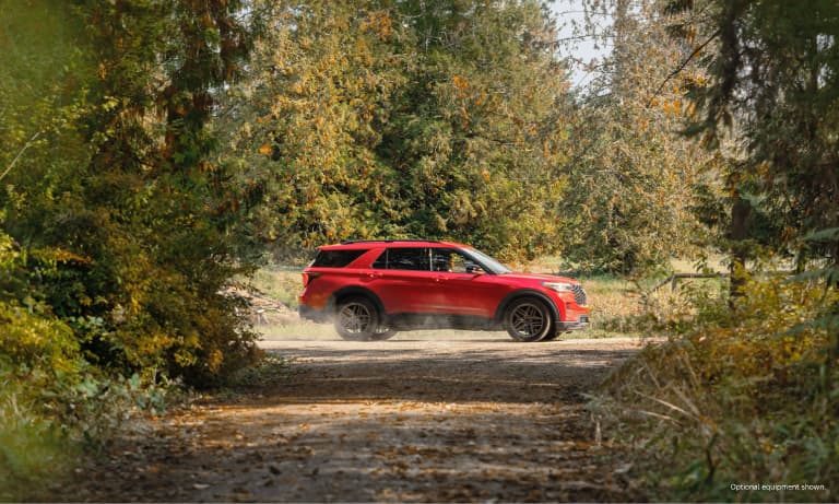 red ford in the woods