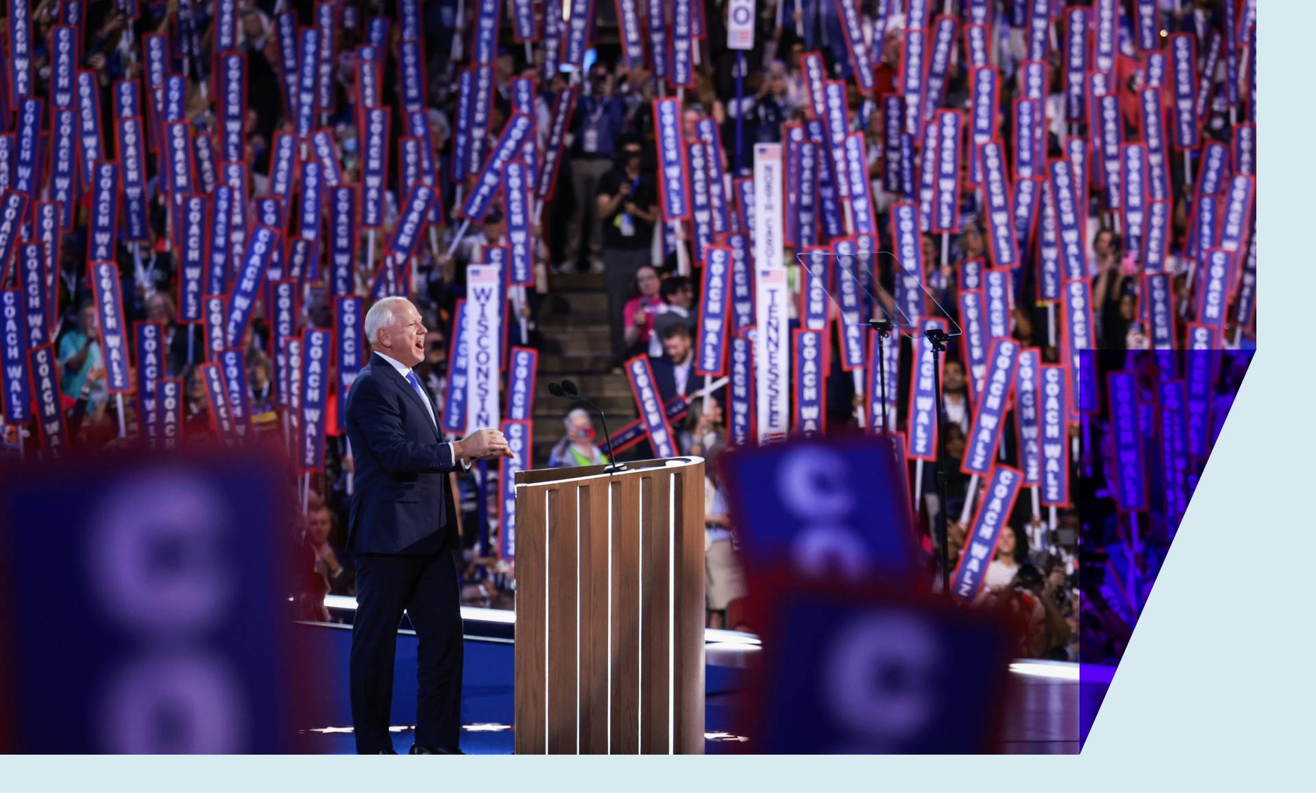 Democratic vice presidential candidate Minnesota Gov. Tim Walz arrives to speak on stage during the third day of the Democratic National Convention at the United Center on August 21, 2024 in Chicago, Illinois