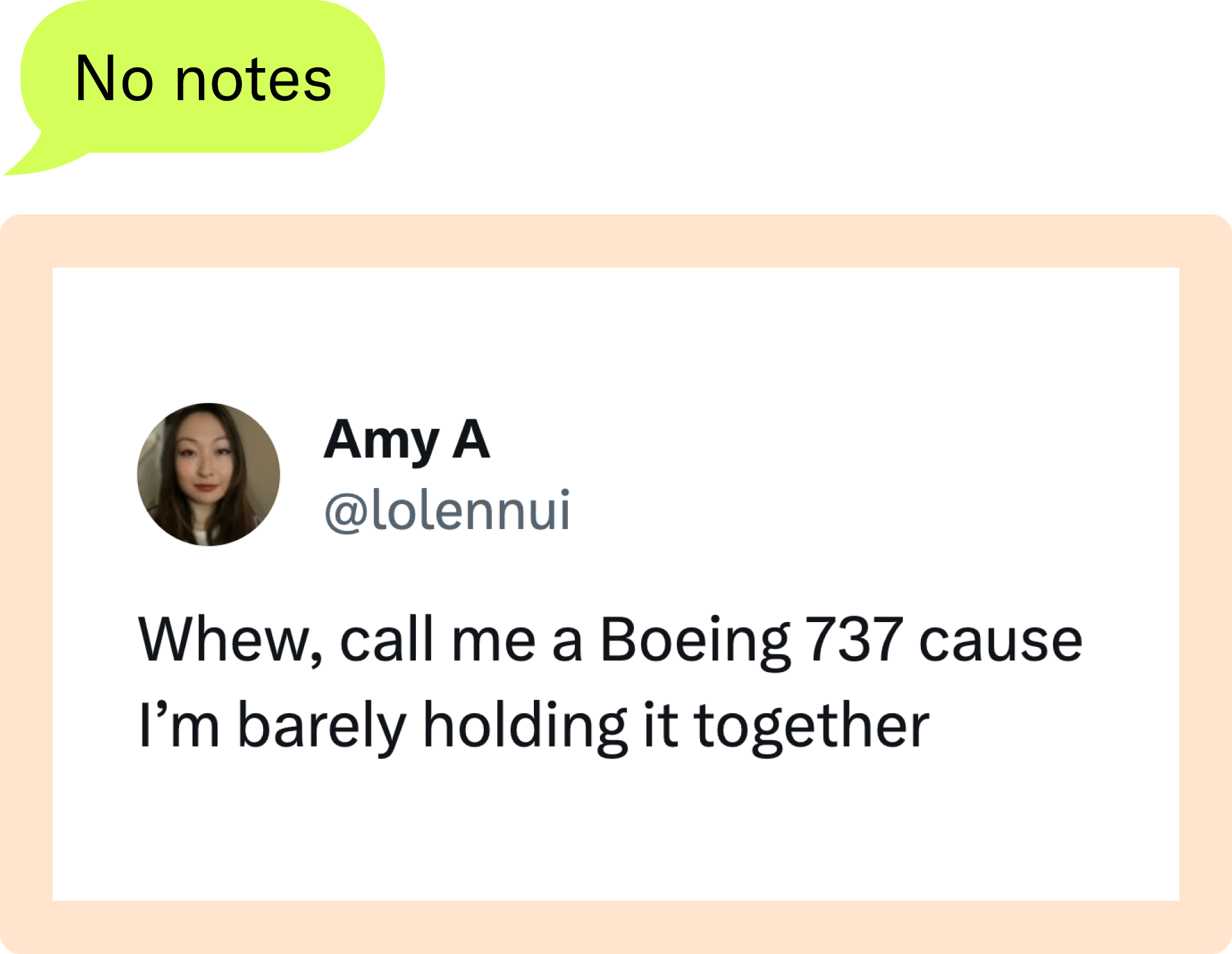 “Whew, call me a Boeing 737 cause I’m barely holding it together” — @lolennui