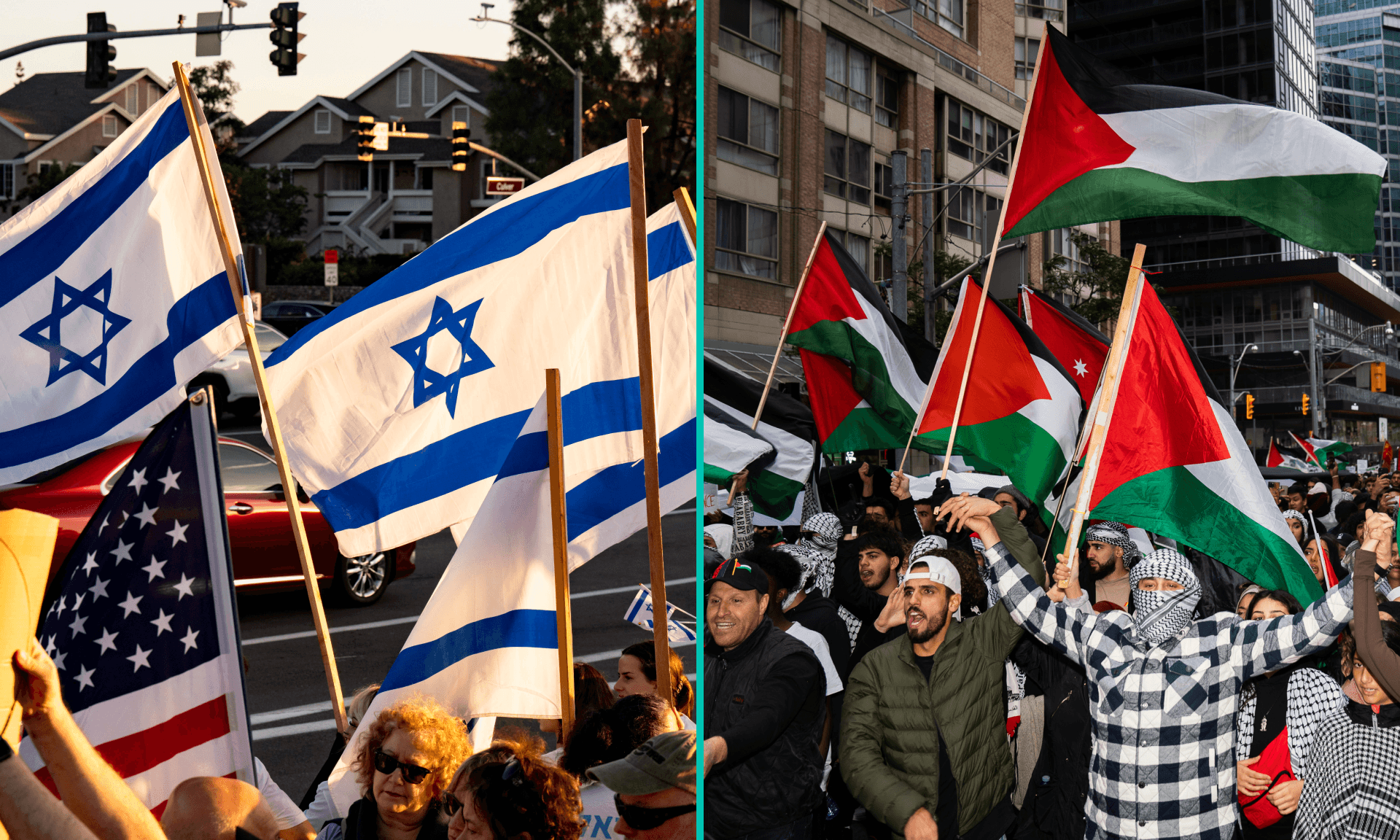 Protesters supporting Palestine and Israel