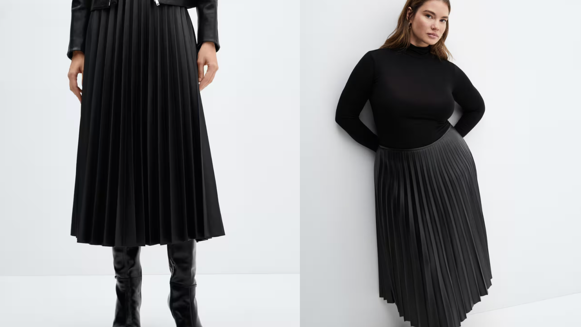 Leather-effect pleated skirt