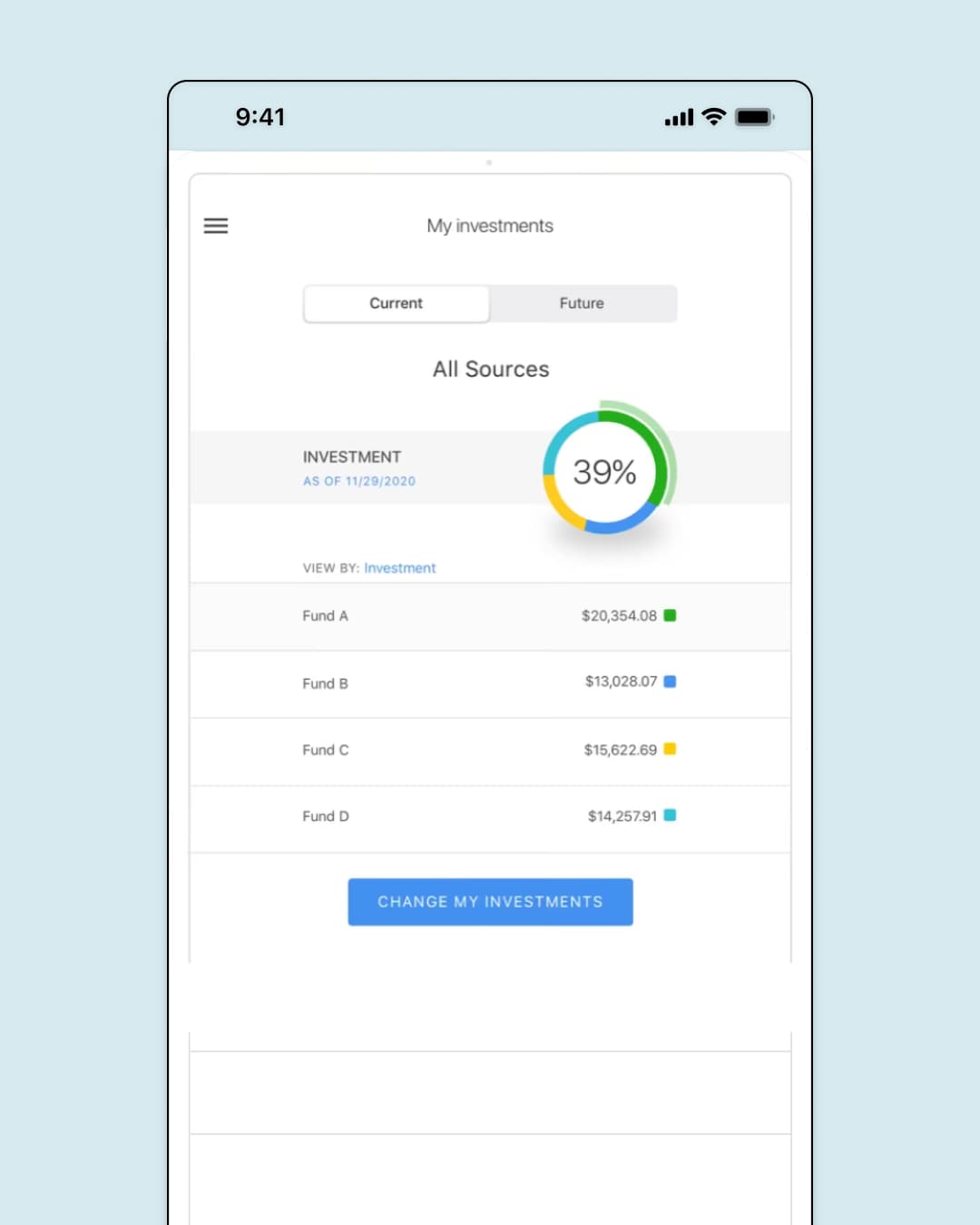 screenshot of portfolio dashboard in empower app