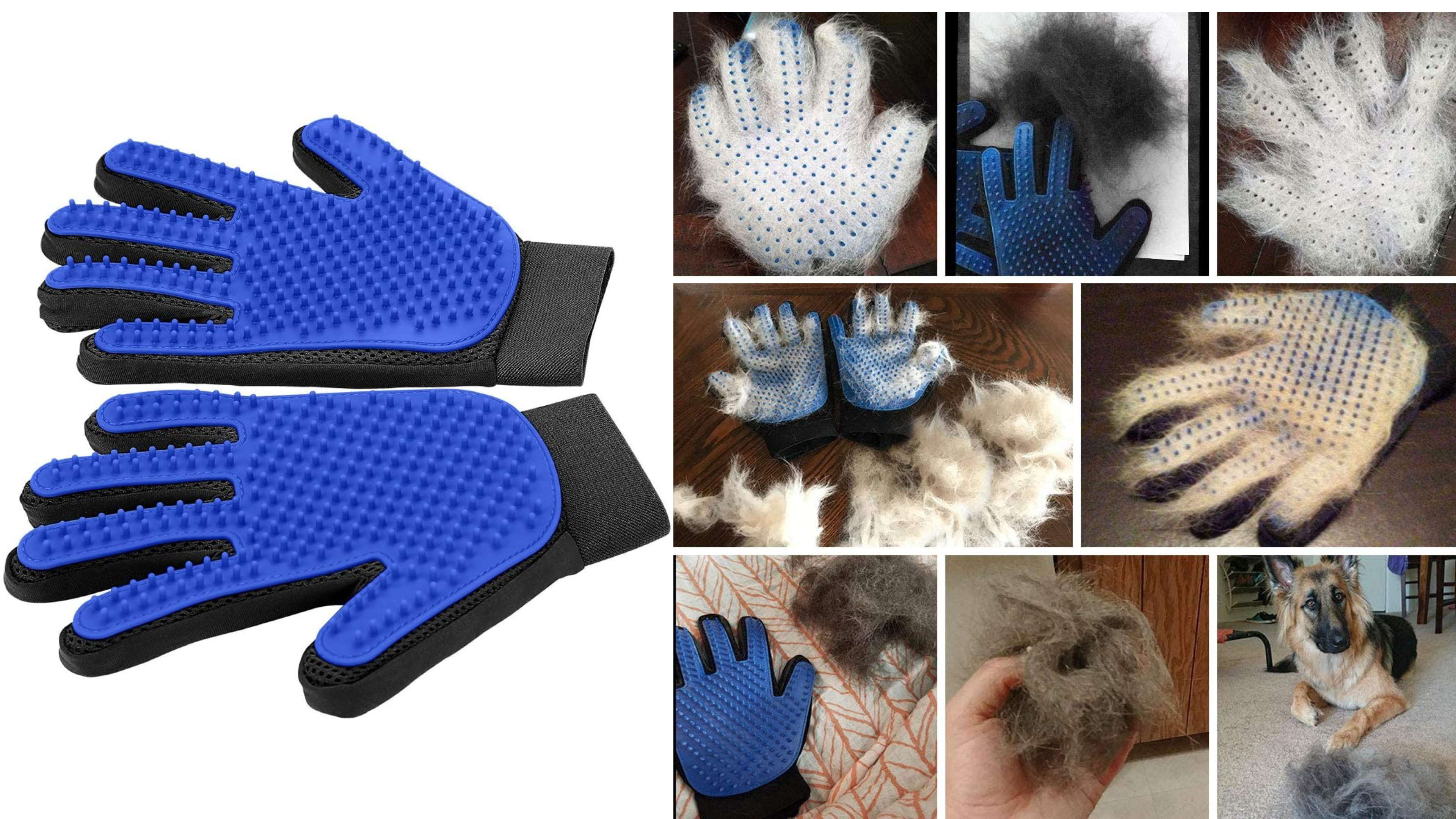 Groomer gloves covered in fur 