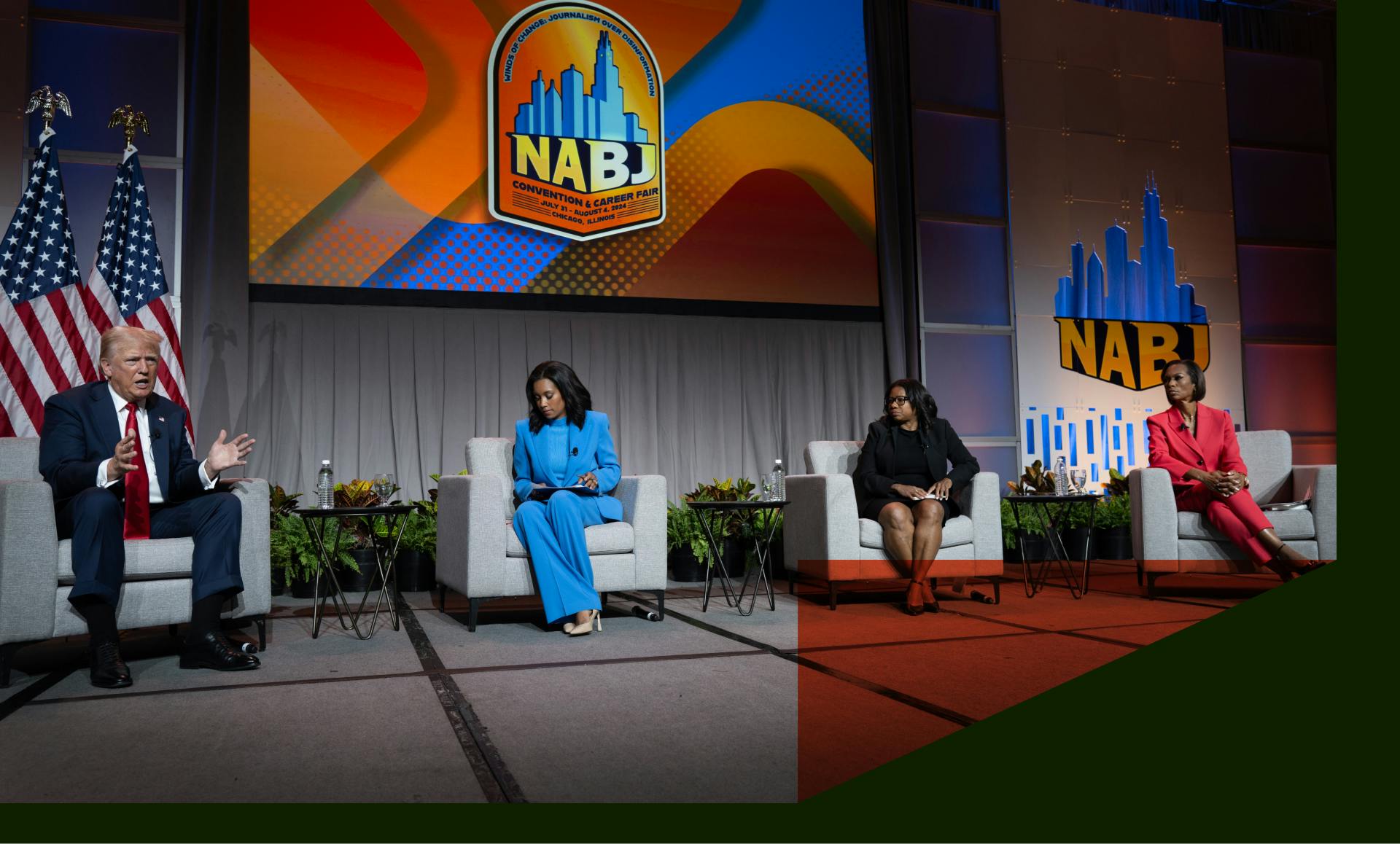 Trump visits the National Association of Black Journalists (NABJ) convention on Wednesday, July 31, 2024 in Chicago, IL