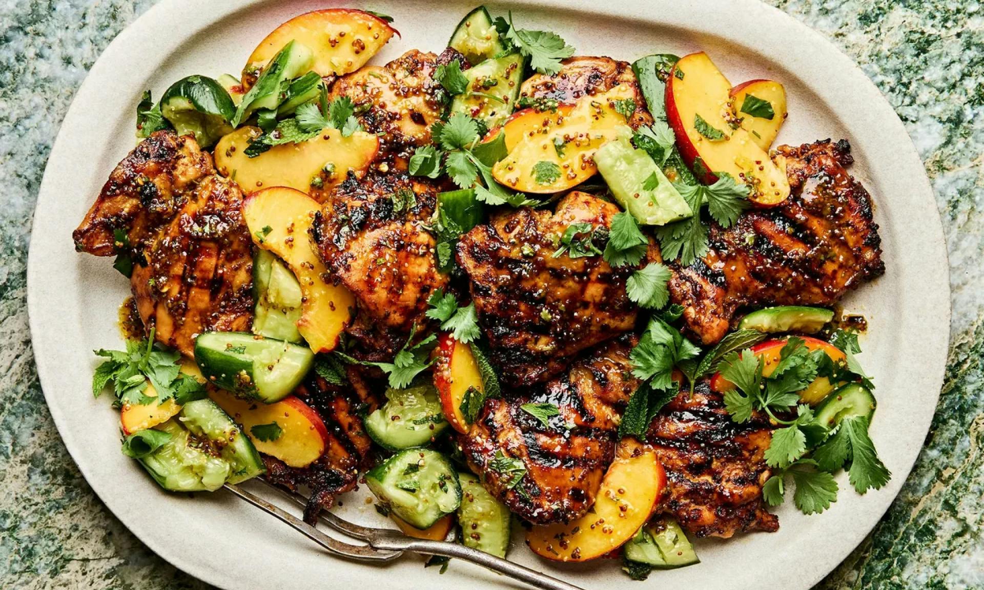 Grilled Honey Mustard Chicken with Peach Salad