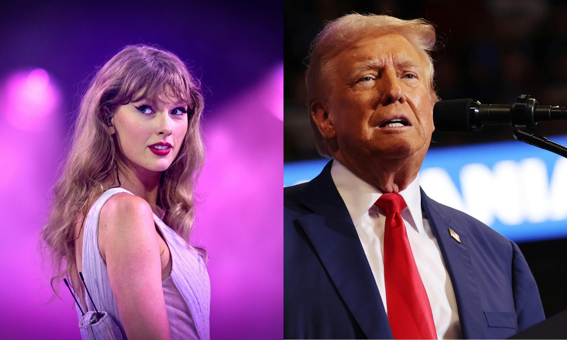 Taylor Swift and Trump split image