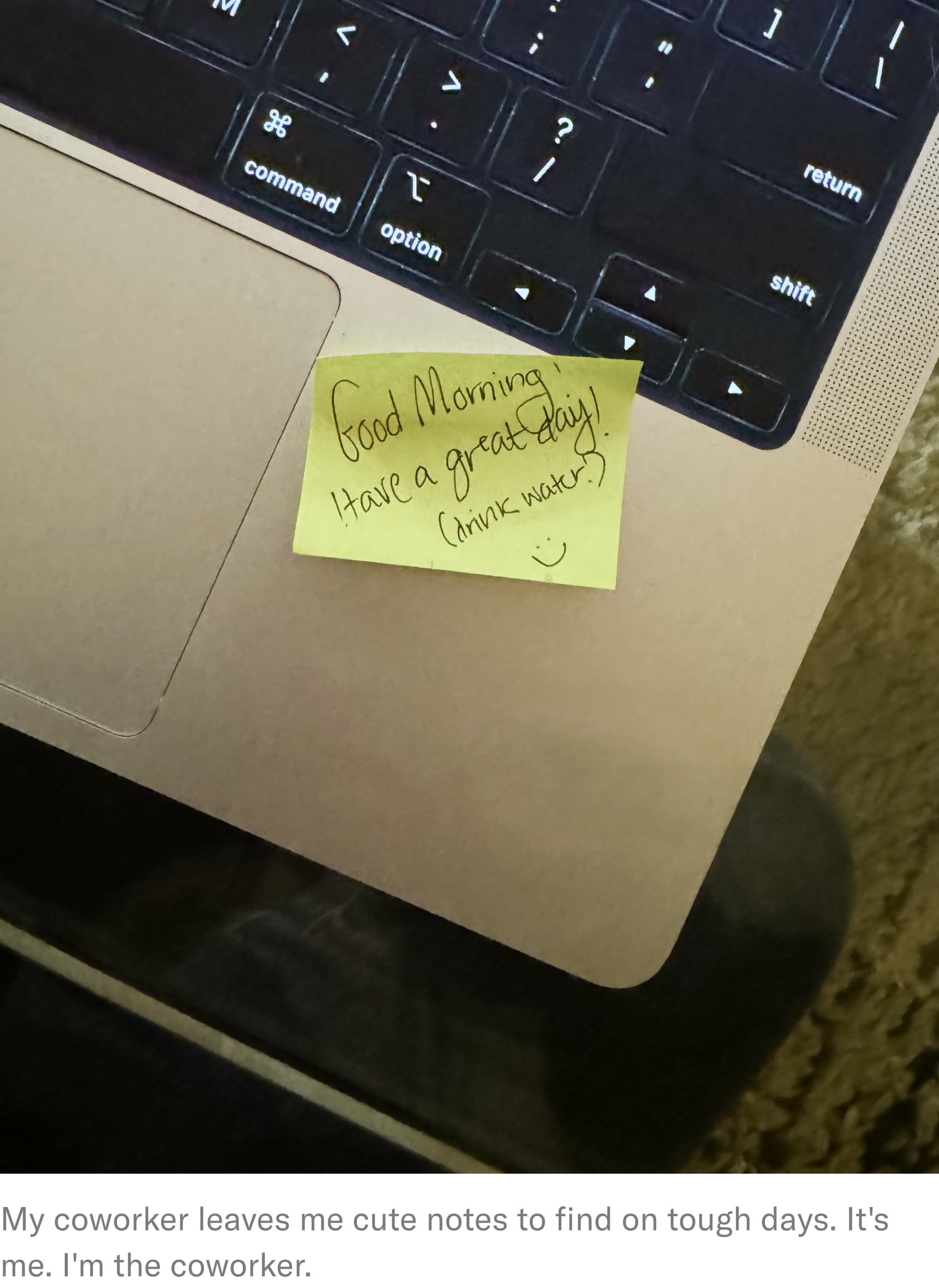 laptop with nice sticky note on it