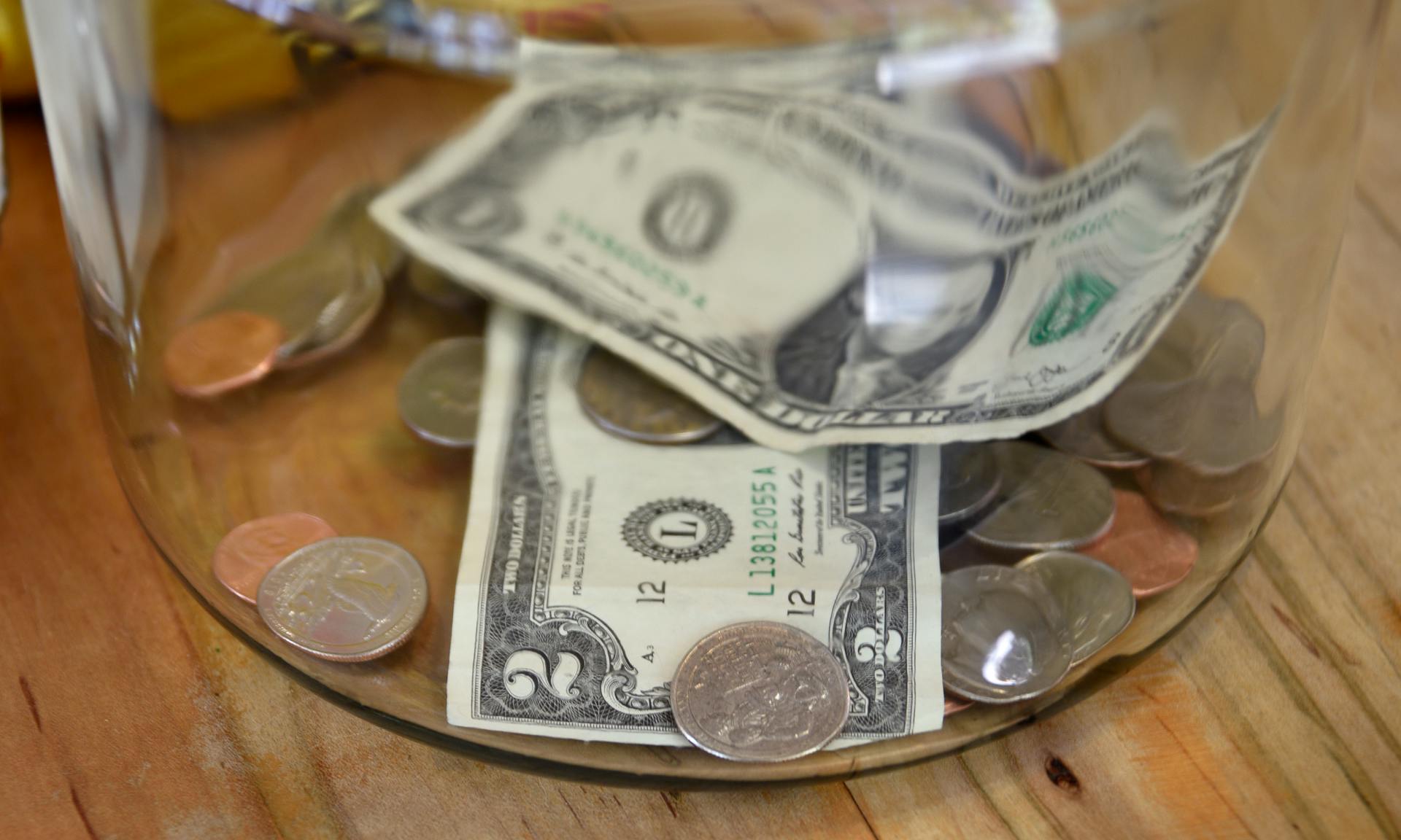 Cash in a tipping jar