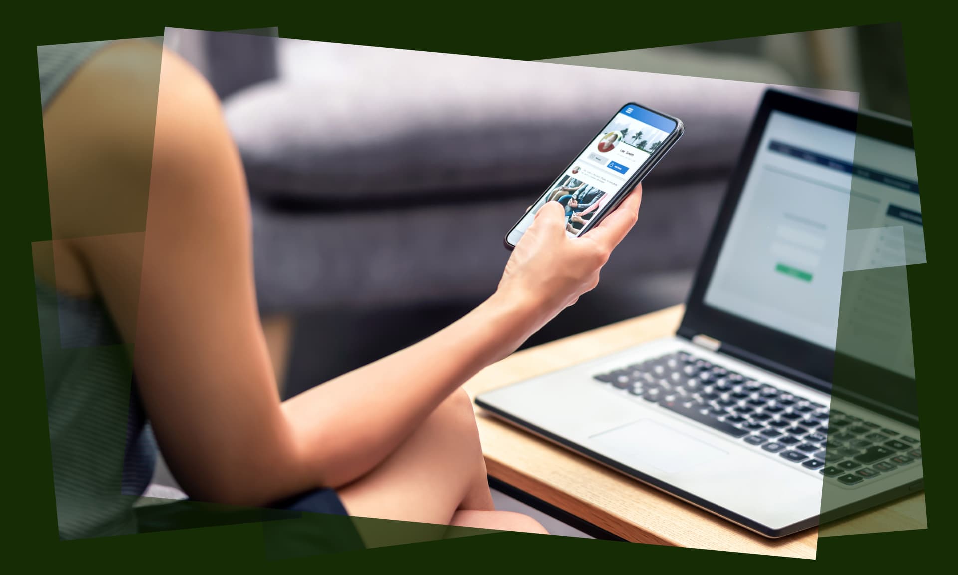 woman on phone and laptop stock image