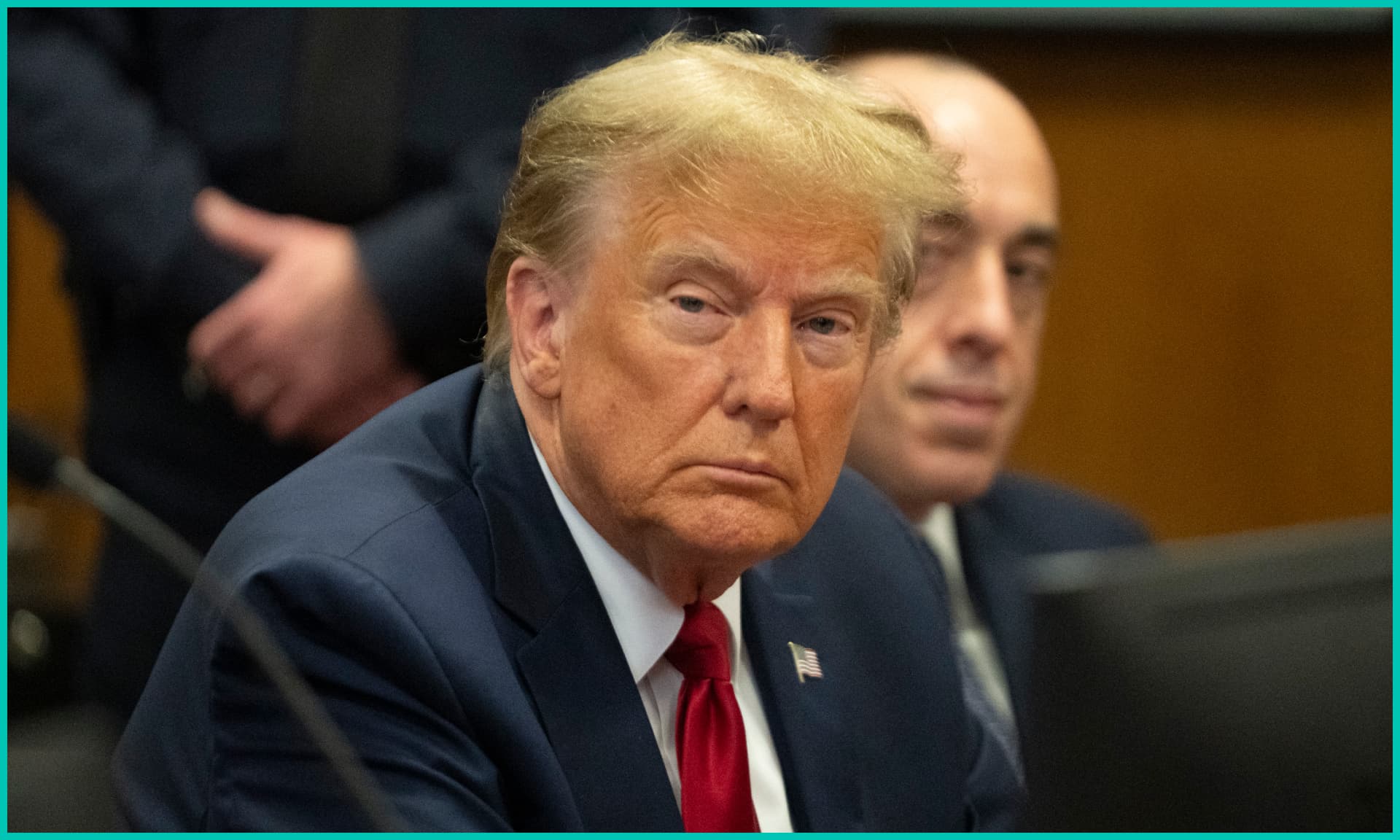  Republican presidential candidate, former U.S. President Donald Trump attends a pre-trial hearing at Manhattan Criminal Court on February 15, 2024 in New York City.