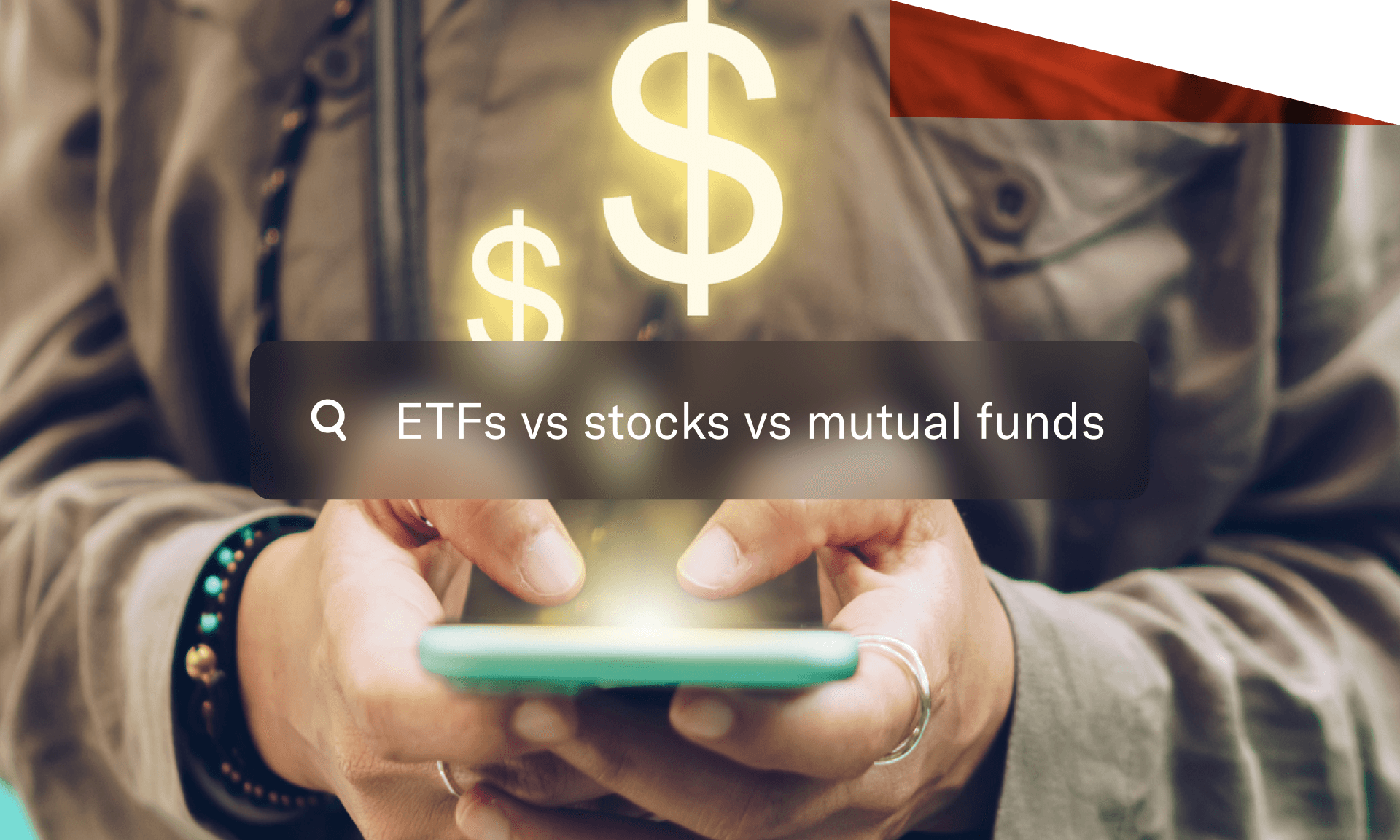 etfs vs stocks vs mutual funds phone stock image