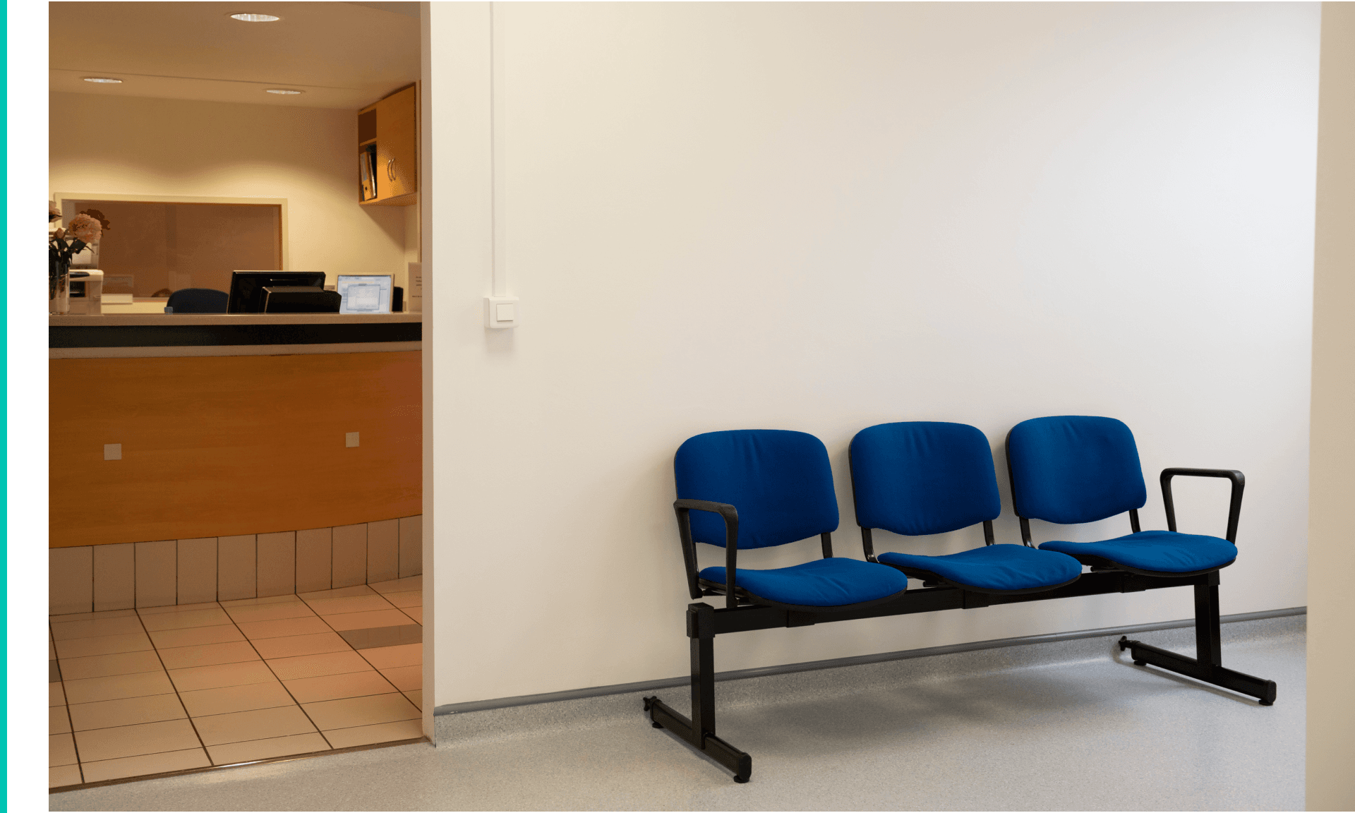 Waiting bench outside of doctor's office in hospital 