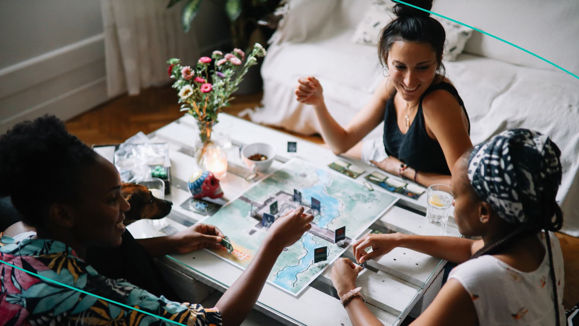 Women playing board game