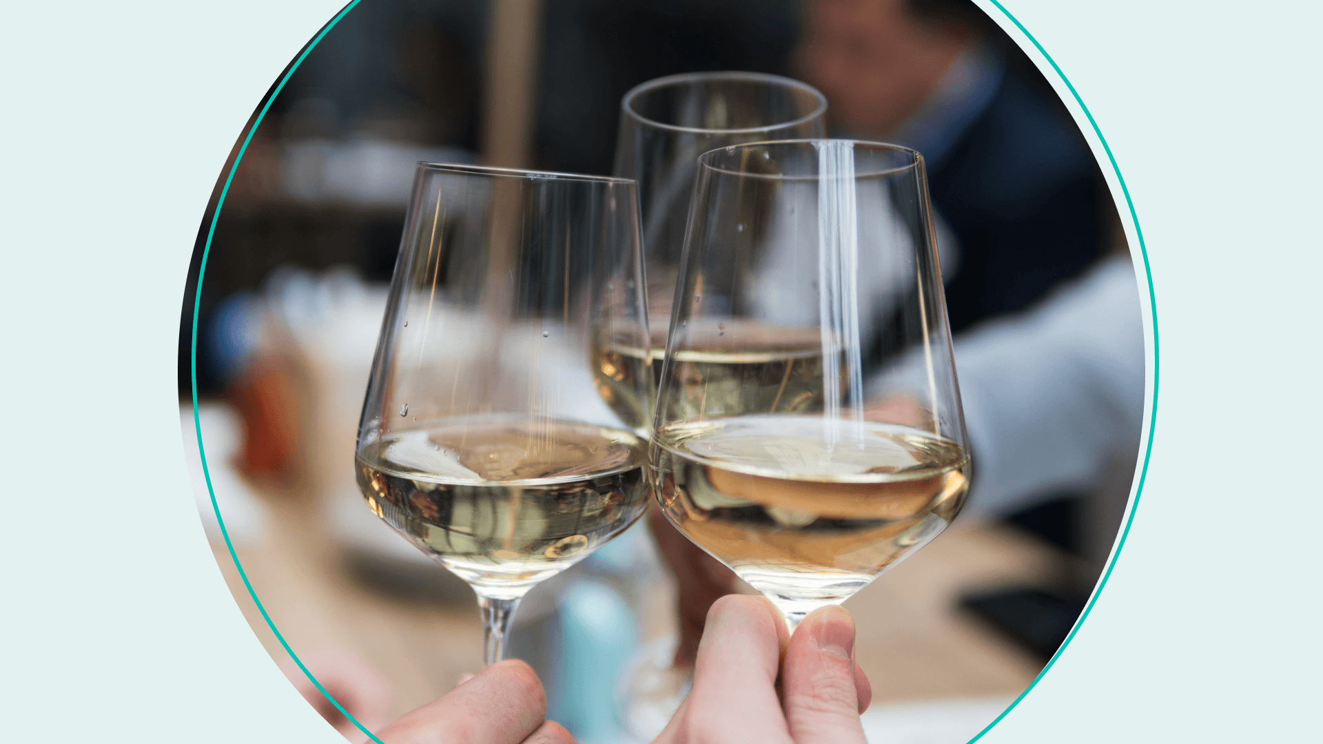 Three glasses of white wine clinking together