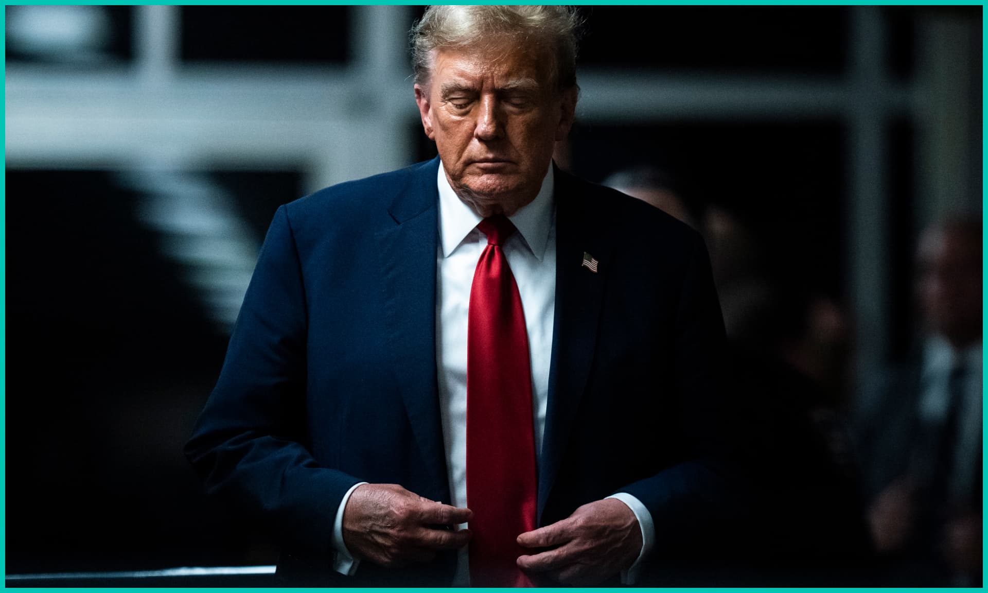Former U.S. President Donald Trump walks out of the courtroom following the first day of jury selection at Manhattan Criminal Court