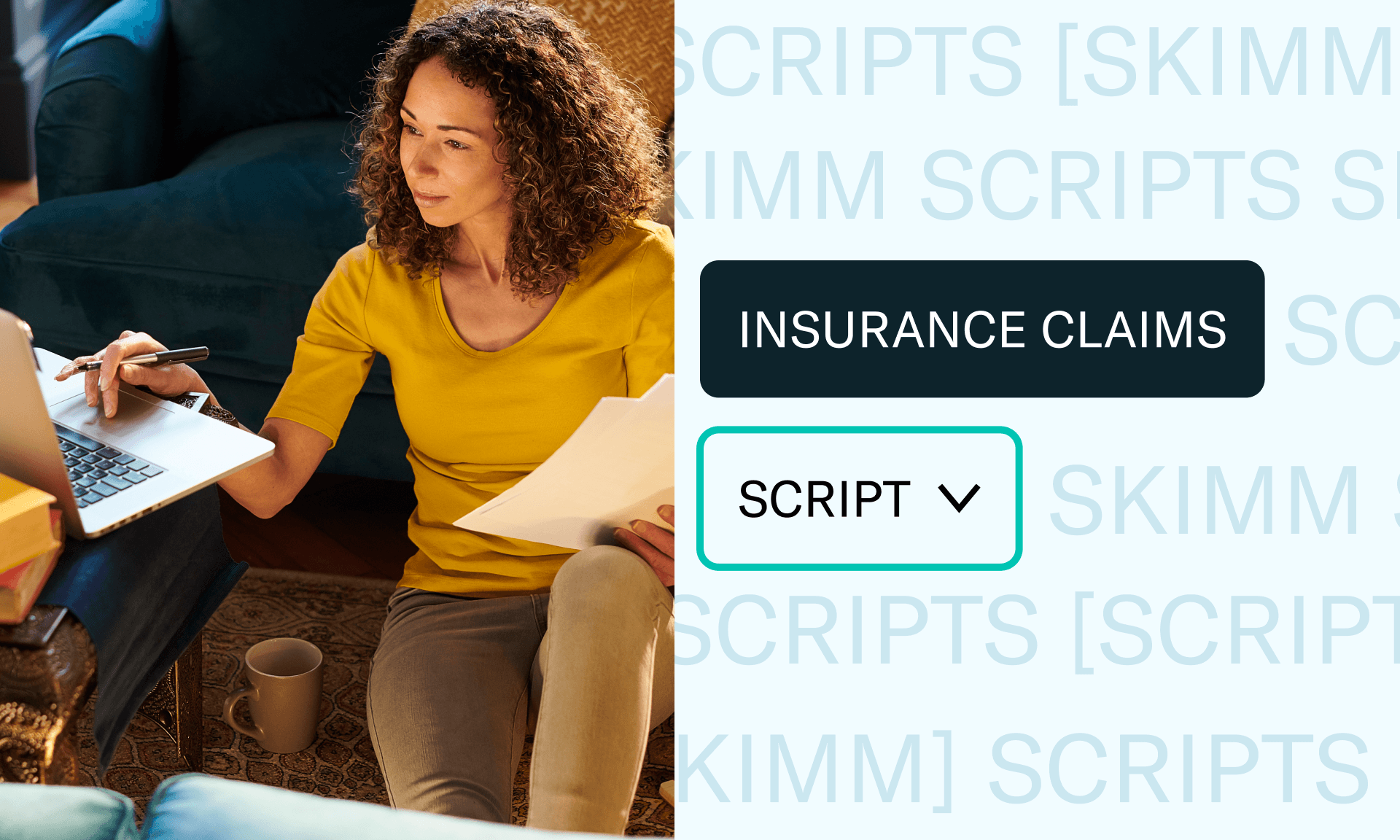 Insurance claims script with woman looking at computer