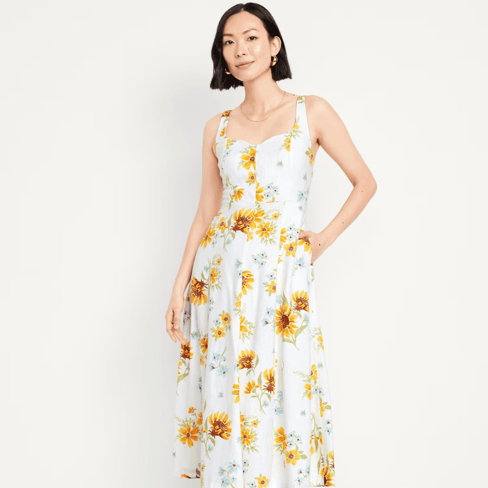 Old Navy Fit & Flare Sleeveless Linen-Blend Midi Dress
