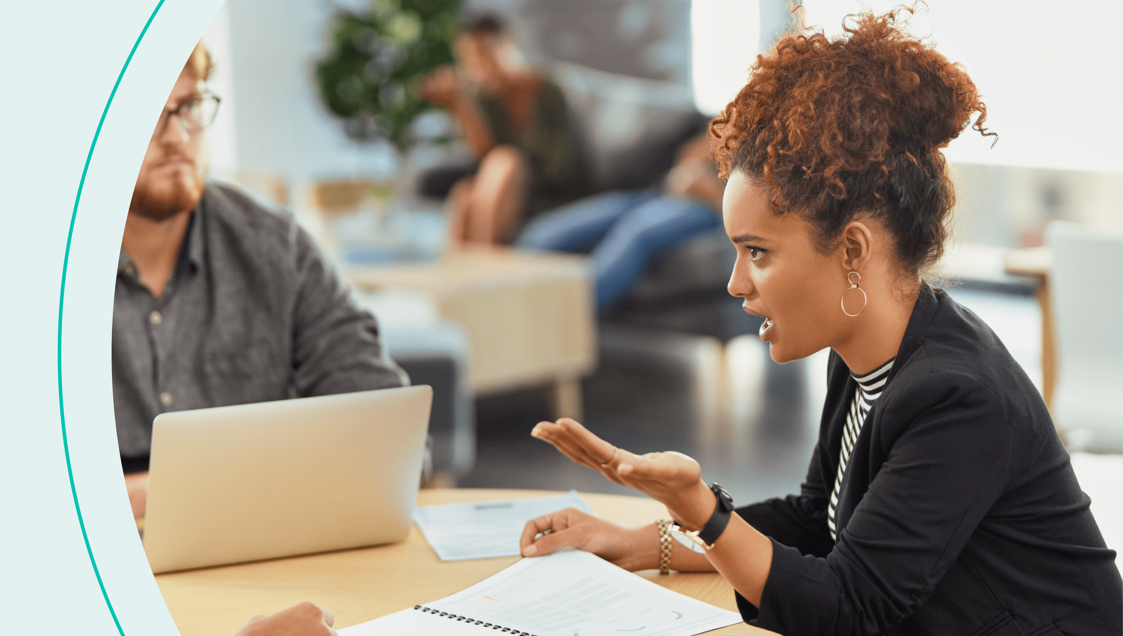 female worker with contract at negotiation table