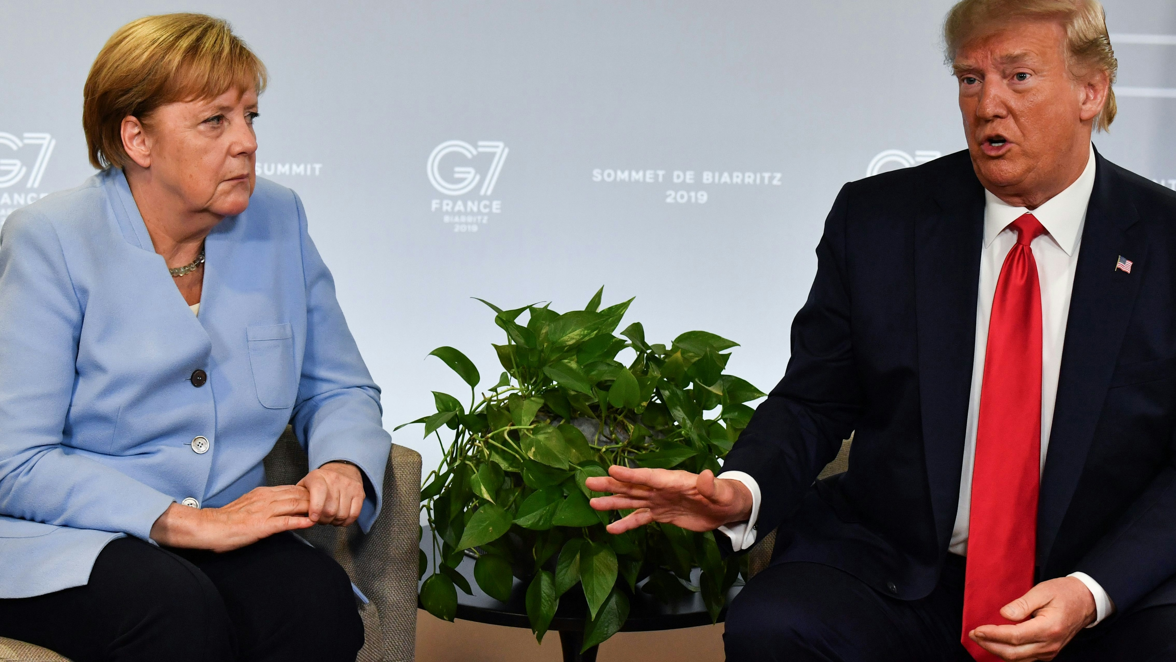 President Trump and German Chancellor Angela Merkel at the G7 summit