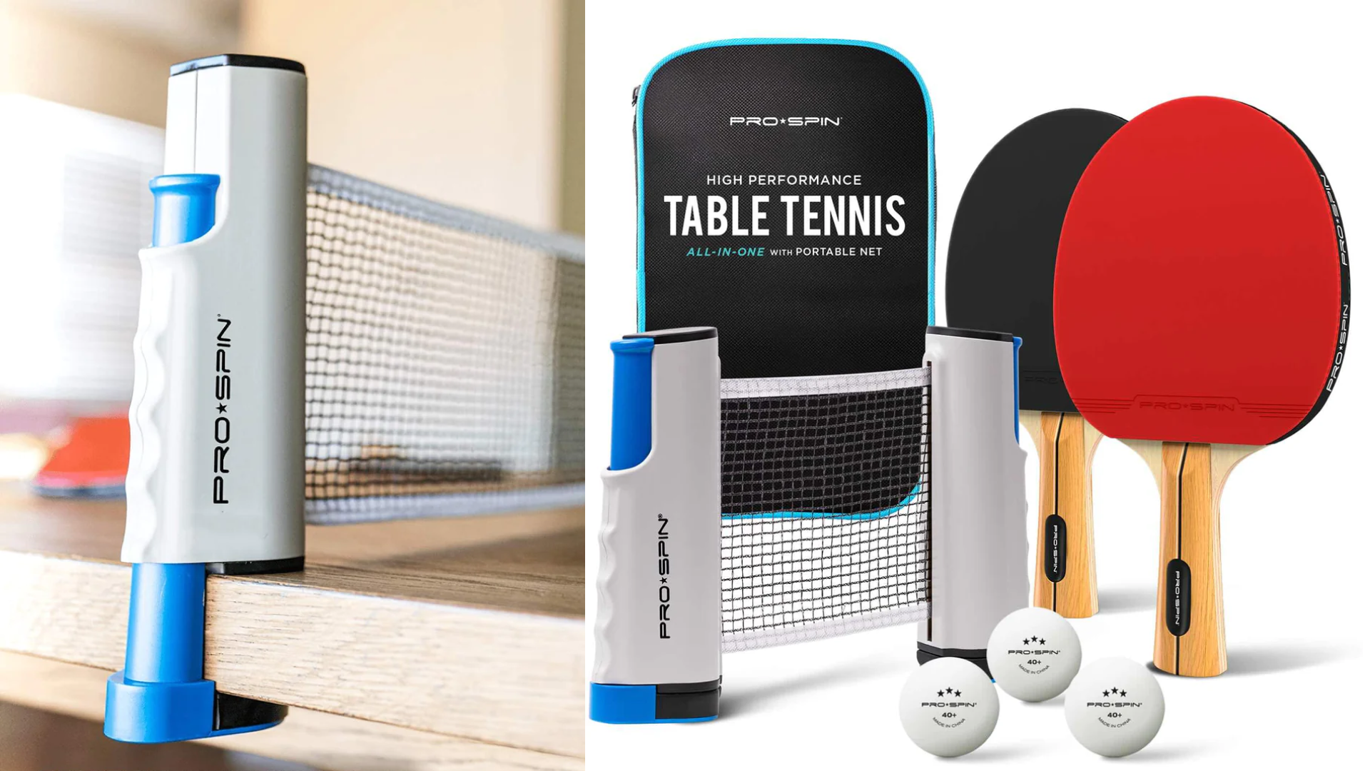 travel ping-pong net, paddles, and balls with a storage case