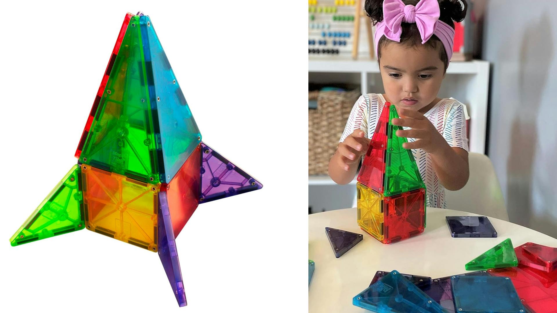 colored magnetic tiles for kids that stick together to build with